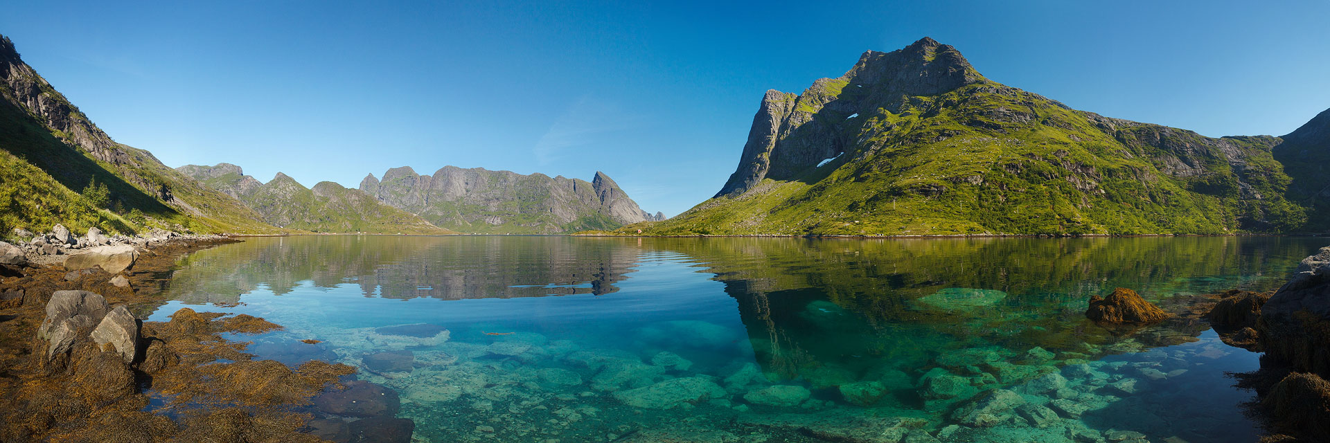 Azure waters of Forsfjorden in Lofoten