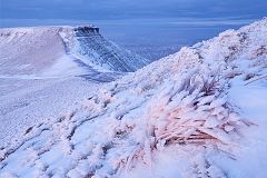 Ice and snow structures on Pen Y Fan looking towards Corn Du