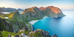 Kvalvika Beach in Lofoten seen from Ryten