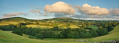 A summer view of peter Tavy village and the surrounding feilds in the summer