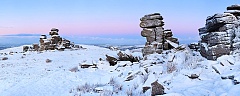 Dartmoor snow on Staple Tor at sunrsie