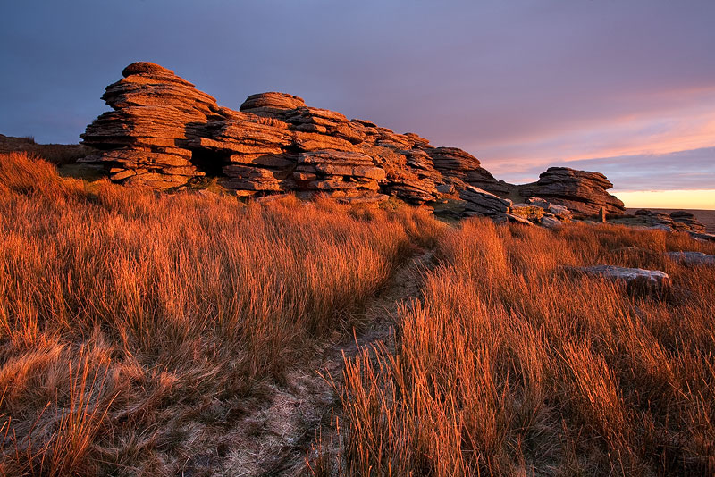 sunrise on Great Links Tor on Dartmoor in the winter