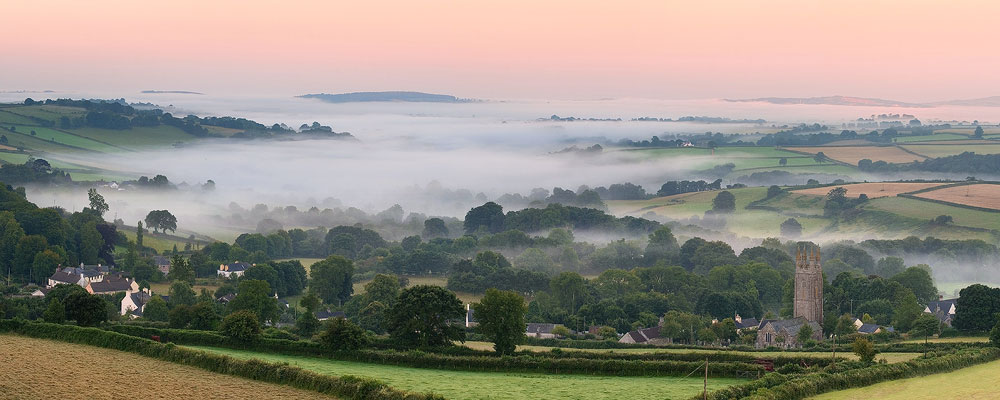 Mist surrounds Peter Tavy in Devon