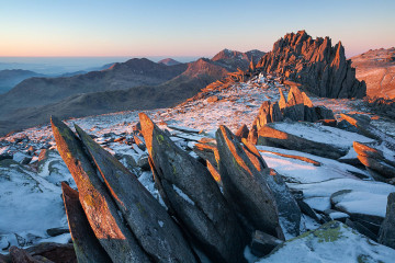 Castell y Gwynt during a perfect sunrise with a dusting of snow